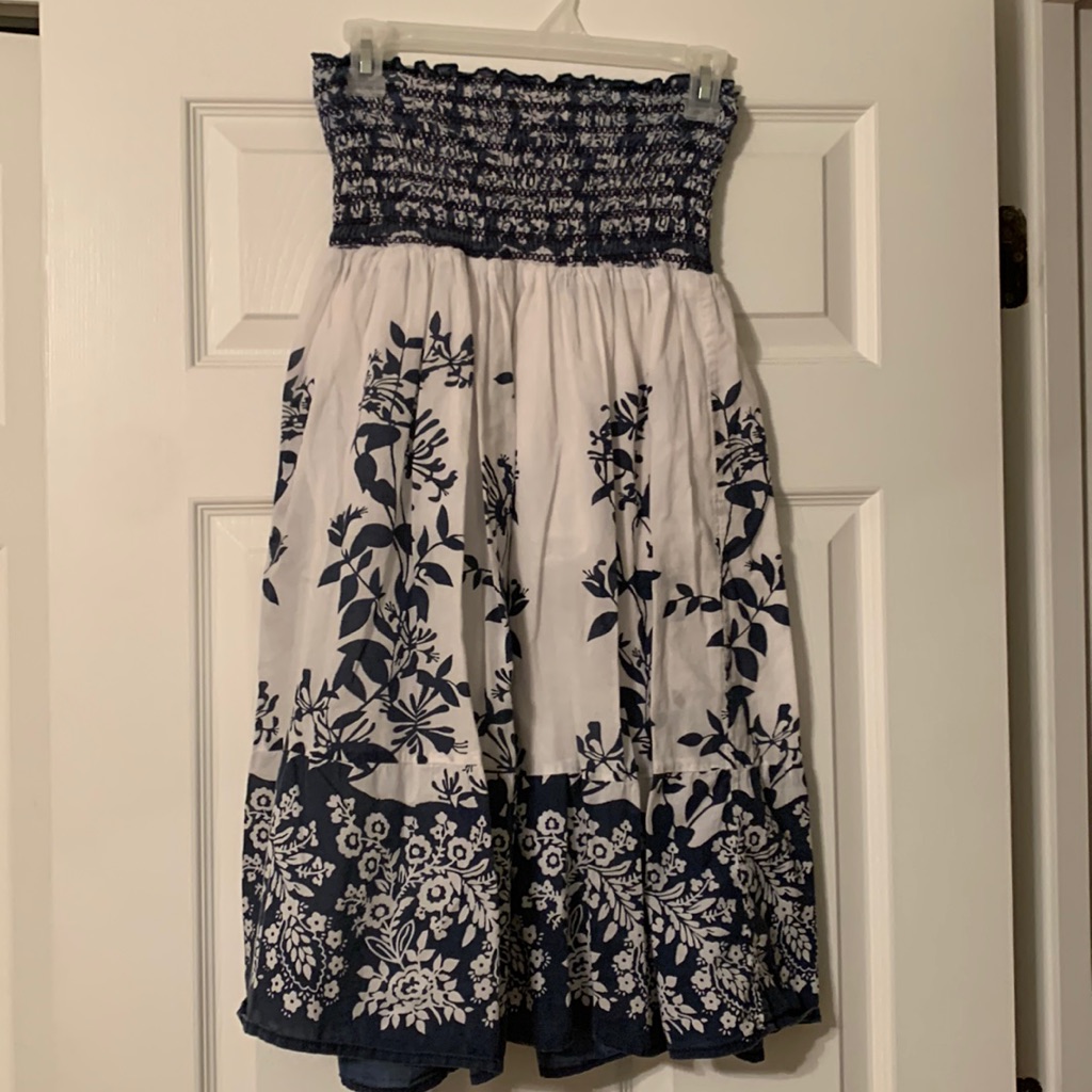 Blue And White Strapless Dress